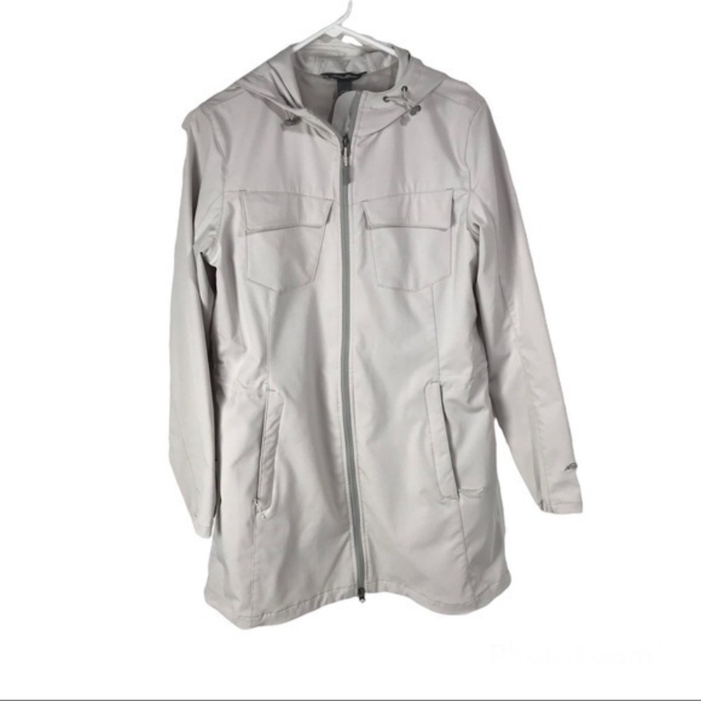Eddie Bauer spring summer trench coat unlined hoodie women size large ,